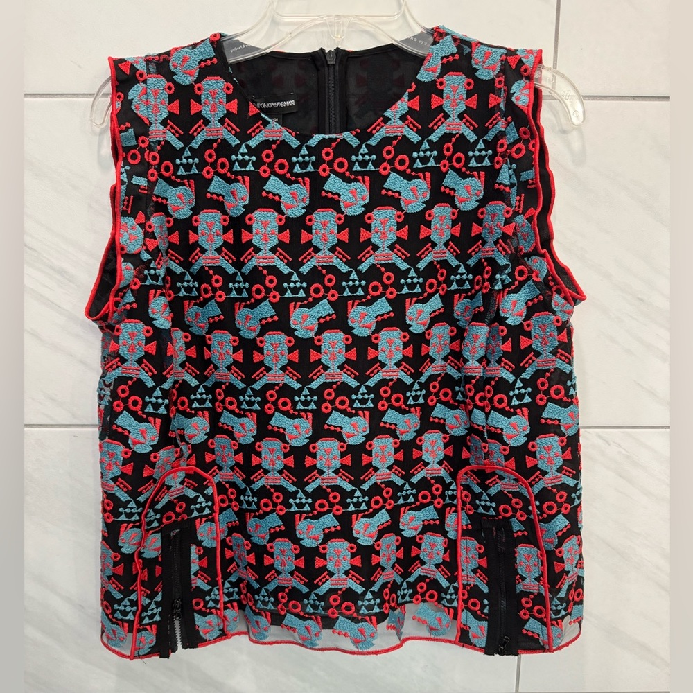 Emporio Armani sheer embroidered top size Medium